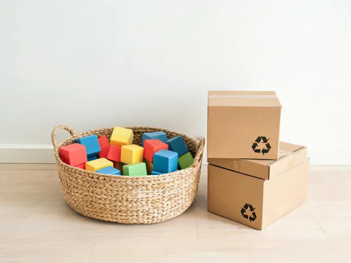 Blocks stored in a tidy basket