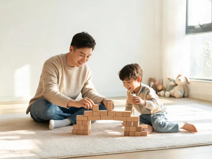 Parent and child building together